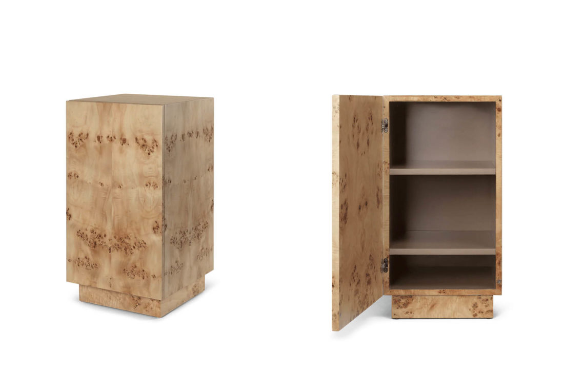 danish modern mid century vintage mobilier en teck palissandre rio années 50 années 60 années 70 mobilier meuble ancien danois danemark scandinave maison nordik paris meubles décoration design nordique éditeur designer bougeoir argenté chrome doré laiton pack de 3 bougies Werner Stoff Design Hans Nagel maison nordik paris ferm living table d'appoint burl