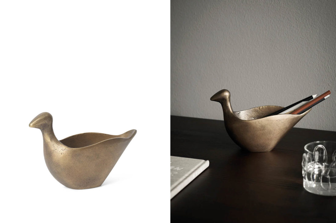 danish modern mid century vintage mobilier en teck palissandre rio années 50 années 60 années 70 mobilier meuble ancien danois danemark scandinave maison nordik paris meubles décoration design nordique éditeur designer bougeoir argenté chrome doré laiton pack de 3 bougies Werner Stoff Design Hans Nagel maison nordik paris ferm living porte-crayon coot laiton