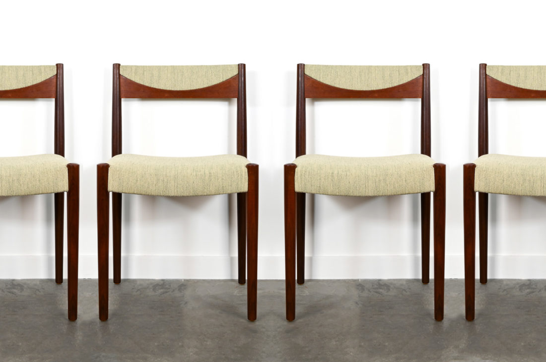 danish modern mid century vintage teck palissandre rio années 50 années 60 années 70 mobilier meuble ancien danois danemark scandinave maison nordik paris meubles décoration design éditeur designer 6 chaises de table en teck assises re-tapissées chaise assise chaise table à manger