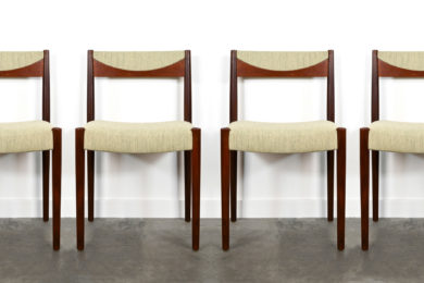 danish modern mid century vintage teck palissandre rio années 50 années 60 années 70 mobilier meuble ancien danois danemark scandinave maison nordik paris meubles décoration design éditeur designer 6 chaises de table en teck assises re-tapissées chaise assise chaise table à manger