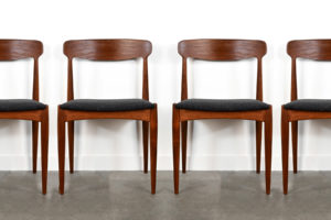 danish modern mid century vintage teck palissandre rio années 50 années 60 années 70 mobilier meuble ancien danois danemark scandinave maison nordik paris meubles décoration design éditeur designer Johannes Andersen 6 chaises de table en teck assises re-tapissées chaise assise chaise table à manger