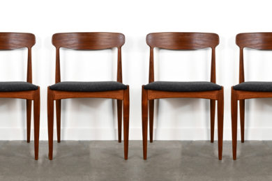 danish modern mid century vintage teck palissandre rio années 50 années 60 années 70 mobilier meuble ancien danois danemark scandinave maison nordik paris meubles décoration design éditeur designer Johannes Andersen 6 chaises de table en teck assises re-tapissées chaise assise chaise table à manger