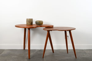 danish modern mid century vintage teck palissandre rio années 50 années 60 années 70 mobilier meuble ancien danois danemark scandinave maison nordik paris meubles décoration design éditeur 2 tables d'appoints en teck table basse coffee table bout de canapé