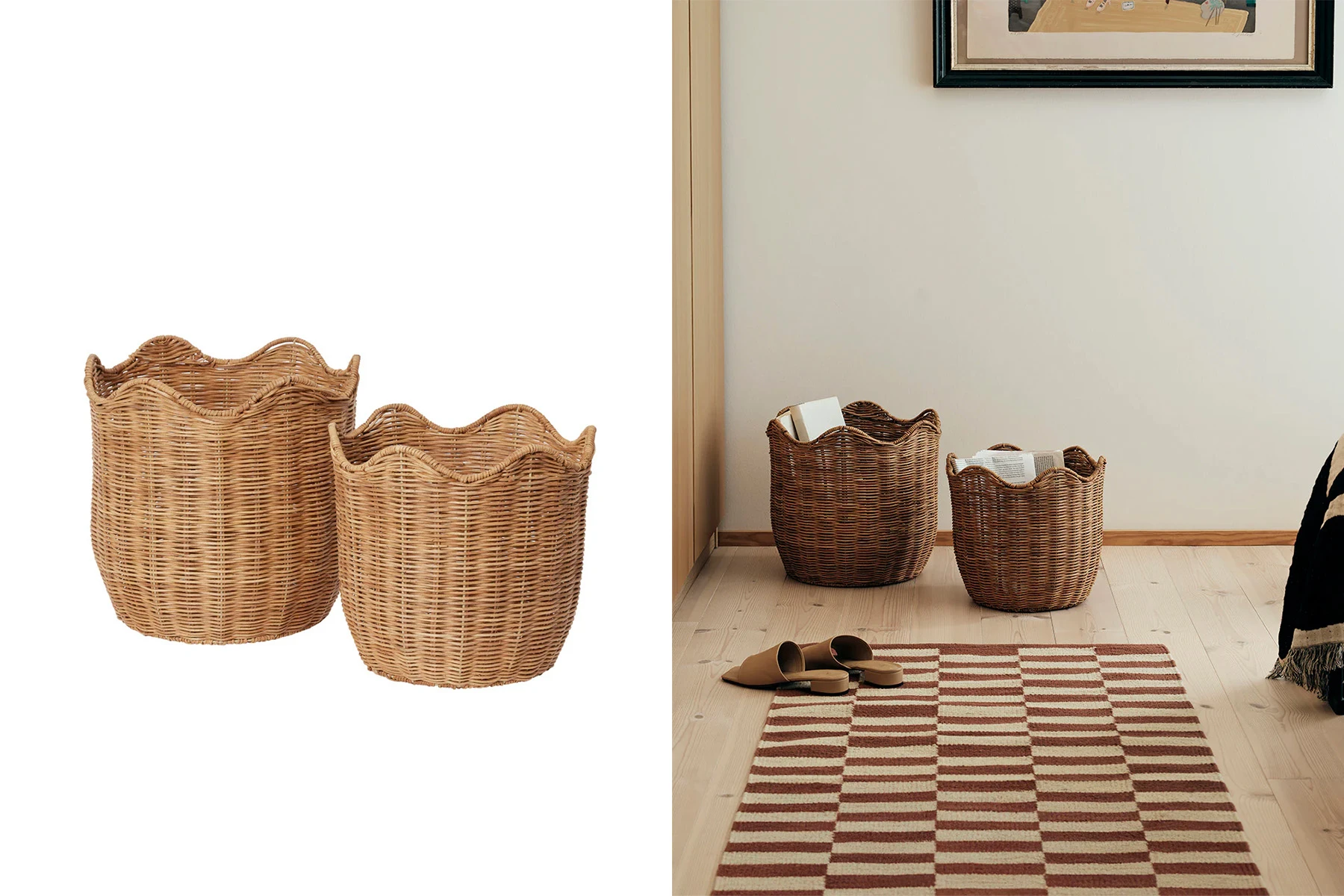 danish modern mid century vintage mobilier en teck palissandre Rio années 50 années 60 années 70 mobilier meuble ancien danois Danemark scandinave maison nordik paris meubles décoration design nordique éditeur designer marque Broste Copenhagen panier en osier rotin collection Lola 2 tailles au choix