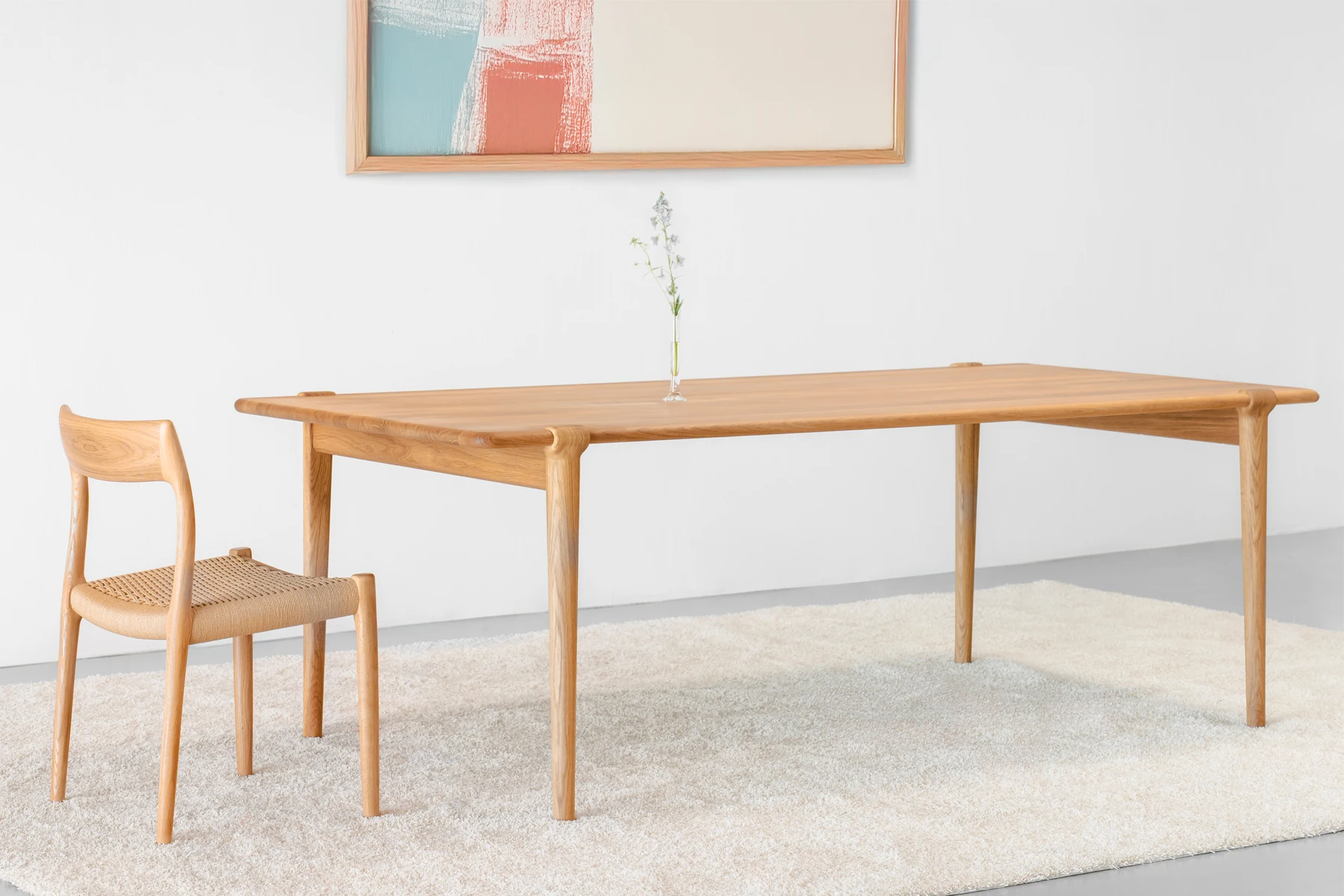 danish modern mid century vintage mobilier en teck palissandre Rio années 50 années 60 années 70 mobilier meuble ancien danois Danemark scandinave maison nordik paris meubles décoration design nordique éditeur marque J. L. Møller designers Kirsten Møller and Mikkel Bruun Sundtoft table de repas en chêne 2 Longueurs au choix 180cm ou 220cm table à manger table à diner