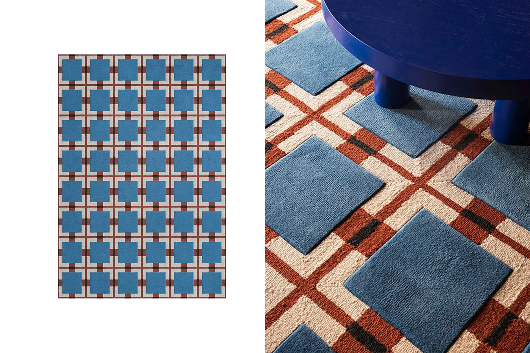 danish modern vintage teck palissandre rio années 50 années 60 années 70 mobilier meuble ancien danois Danemark scandinave maison nordik Paris meubles décoration design designer Evelina Kroon éditeur marque Layered tapis en laine couleur Berry Rain