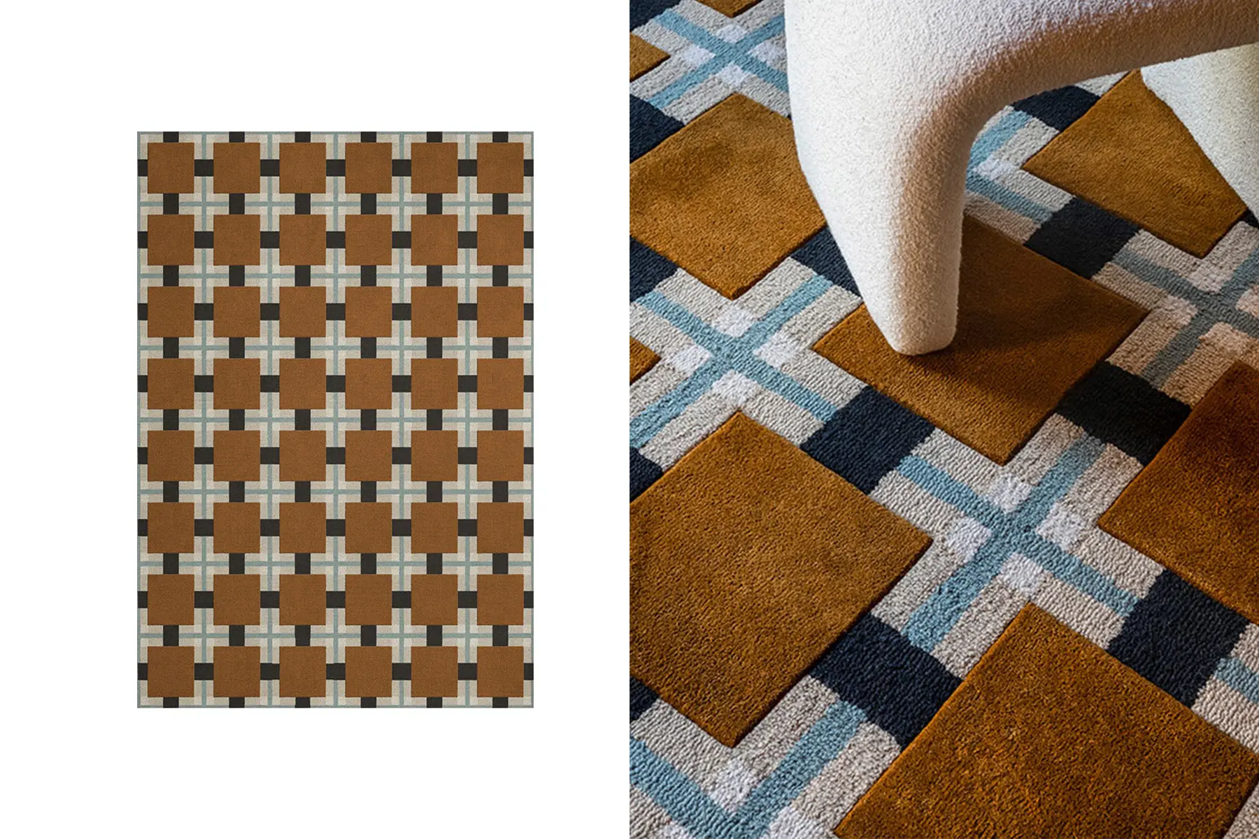 danish modern vintage teck palissandre rio années 50 années 60 années 70 mobilier meuble ancien danois Danemark scandinave maison nordik Paris meubles décoration design designer Evelina Kroon éditeur marque Layered tapis en laine couleur Ochre Fields