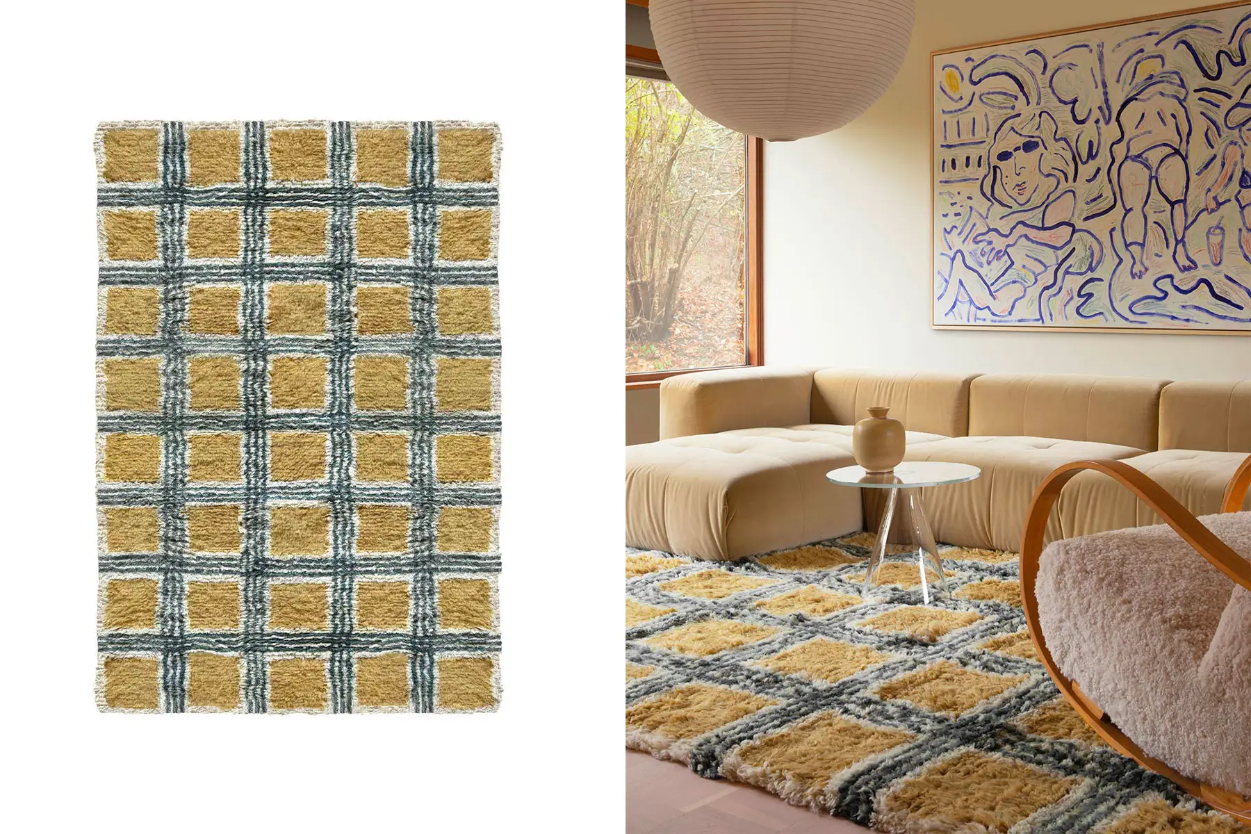 danish modern vintage teck palissandre rio années 50 années 60 années 70 mobilier meuble ancien danois Danemark scandinave maison nordik Paris meubles décoration design designer Evelina Kroon éditeur marque Layered tapis en laine couleur Pergola