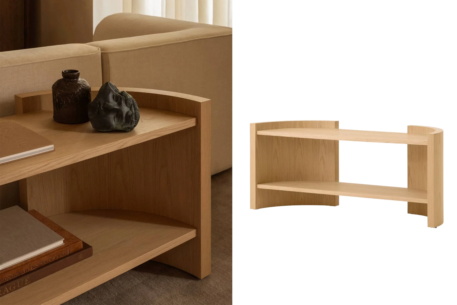 danish modern vintage teck palissandre rio années 50 années 60 années 70 mobilier meuble ancien danois Danemark scandinave maison nordik Paris meubles décoration design éditeur marque Audo Copenhagen designer Colin King bibliothèque étagère en chêne modèle Crescent Shelving Low