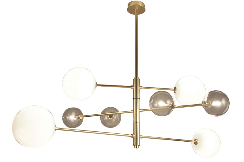 Suspension Modèle ‘Atom’</br>en Acier Doré & Opaline – Image 3