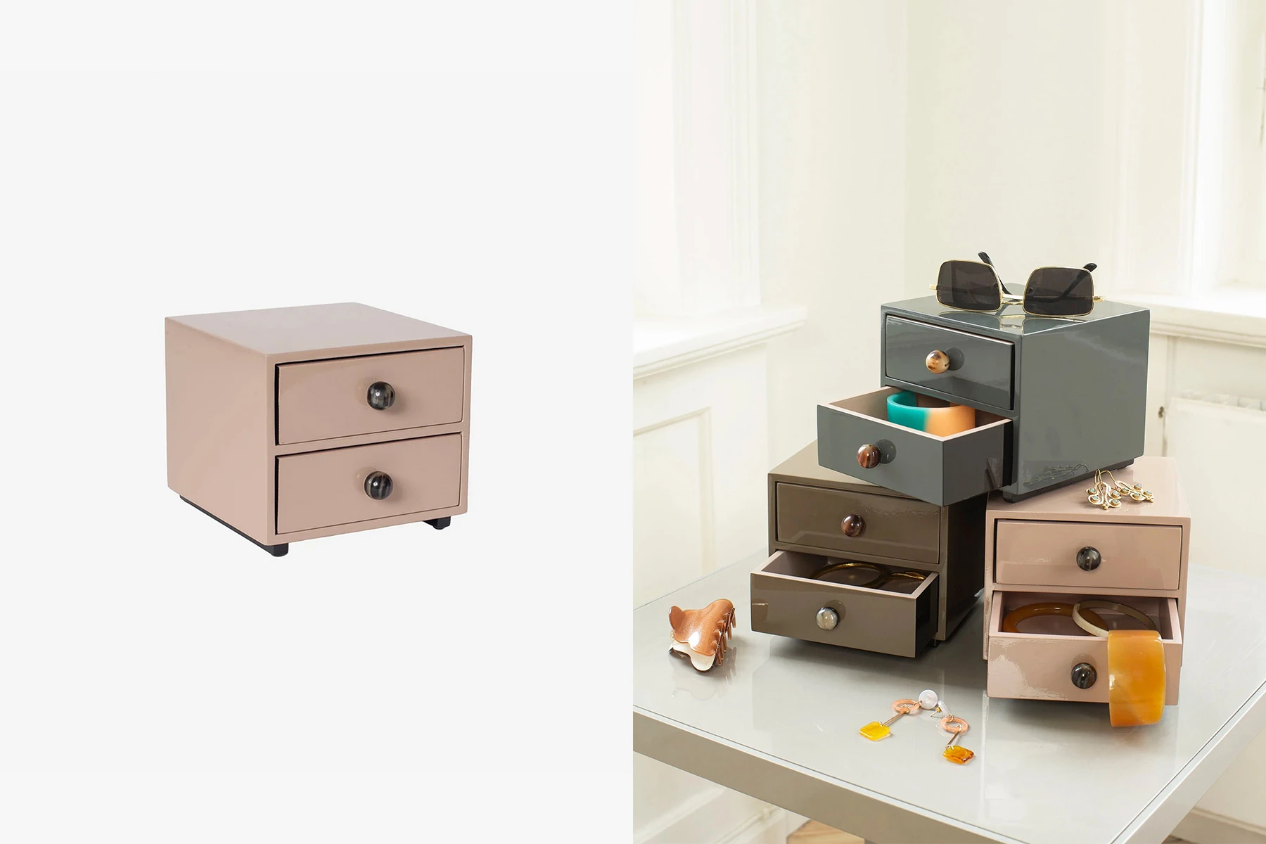 danish modern vintage teck palissandre Rio années 50 années 60 années 70 mobilier meuble ancien danois Danemark scandinave maison nordik Paris meubles décoration design éditeur designer marque Oi Soi Oi boite à bijoux 2 tiroirs en bois laqué modèle Chest of Drawers